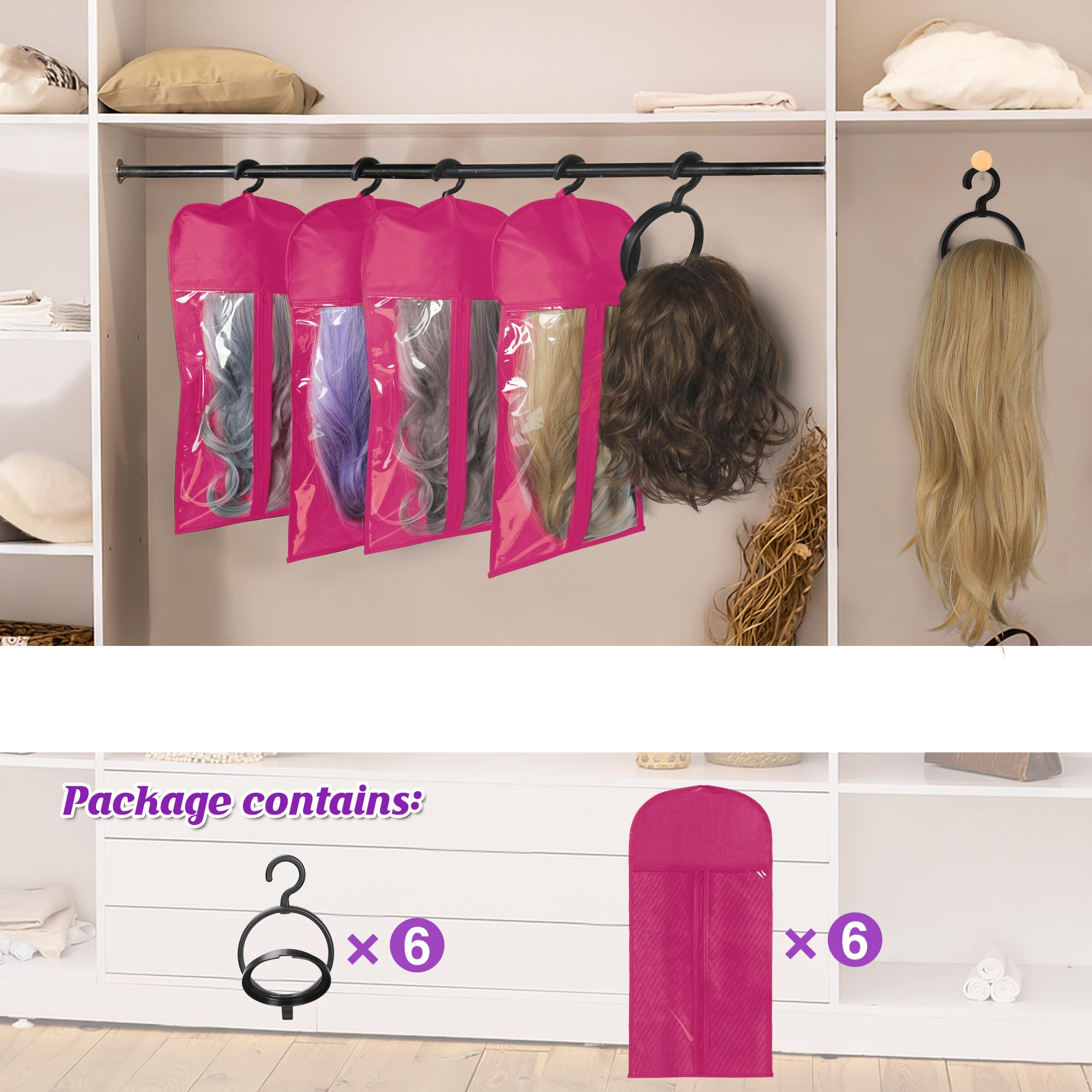 KOLLIEE Wig Storage Bags with Hangers, Dustproof Foldable Organizer