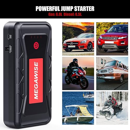Miniatura 2 de MEGAWISE Batería de coche de 2500 A pico de 21800 mAh (hasta 8.0 L motores diésel/6.5 L de gasolina) Batería portátil de 12 V con salidas USB duales