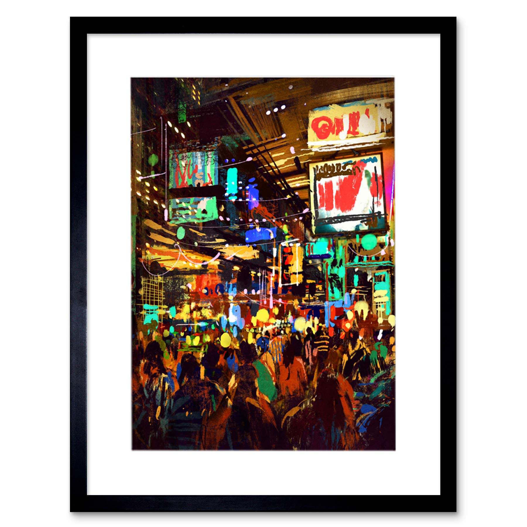 Wee Blue Coo Crowded Cityscape at Night Art Print Framed Poster Wall Decor 12x16 inch