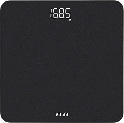 Vitafit Báscula digital de baño para peso corporal, pesaje profesional desde 2001, pantalla LED transparente y pasador, 3 pilas AAA incluidas, 400