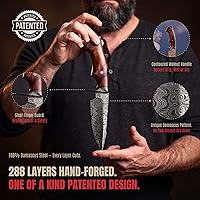 Vista 3 de BIGCAT ROAR Predator Hunter Cuchillo de caza patentado hecho a mano de acero de damasco de hoja fija de 10 pulgadas, mango de madera de nogal