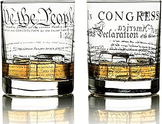 Greenline Goods Whiskey Glasses â€“ United States Constitution + Declaration Glass (Set of 2) - 10 oz Tumblers - American US Patriotic Gift Set - Old Fashioned We The People Cocktail Glasses