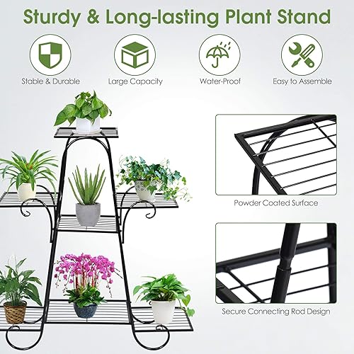 Miniatura 7 de Giantex Soporte de metal para macetas de 7 niveles, estante de exhibición de plantas para patio, jardín, balcón, hogar, estante de almacenamiento