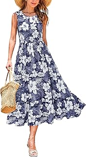 STYLEWORD 2025 Summer Dress Women's Floral Midi Dresses A Line Swing Summer Dresses with Pockets