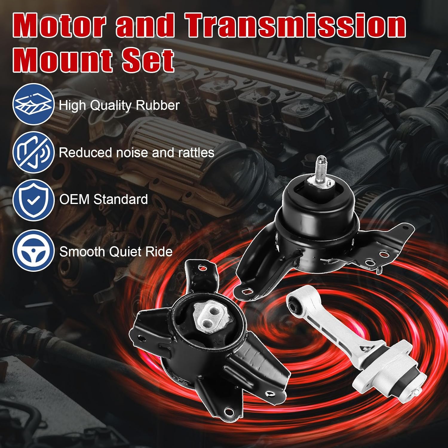 3Pcs Engine Motor Mount Compatible with Kia Optima L4 2.4L 2011-2015 Transmission Mount Set, Replace A7197 A71001 A71034, Black, CA-EM0205