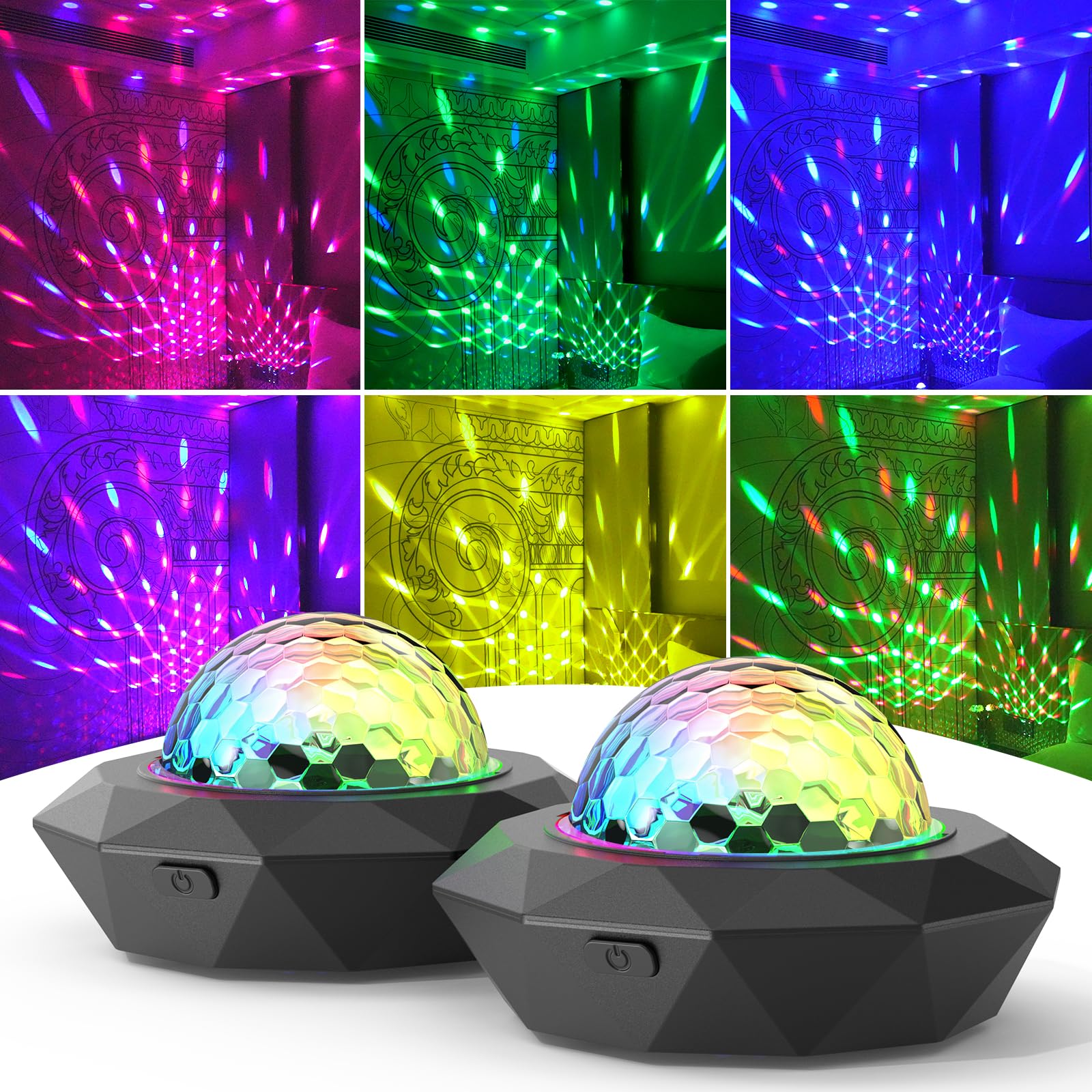 HSL Wiederaufladbare Discokugel-Lichter, Mini-RGB-Partylichter, Soundaktivierung, Stroboskop-Bühnenlicht, perfekt für Halloween, Weihnachten, Veranstaltungen, Geburtstag, Hochzeit, Dekorationen