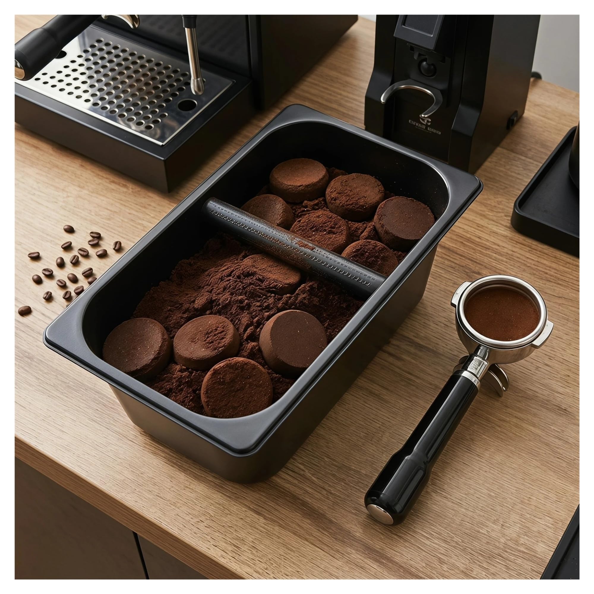 Tiroir À Café Knock Box, Compatible for Ninja, Acier Inoxydable | Noir, grande capacité, acier inoxydable 304, 1,5/2,2/5,3 ml, café(M)