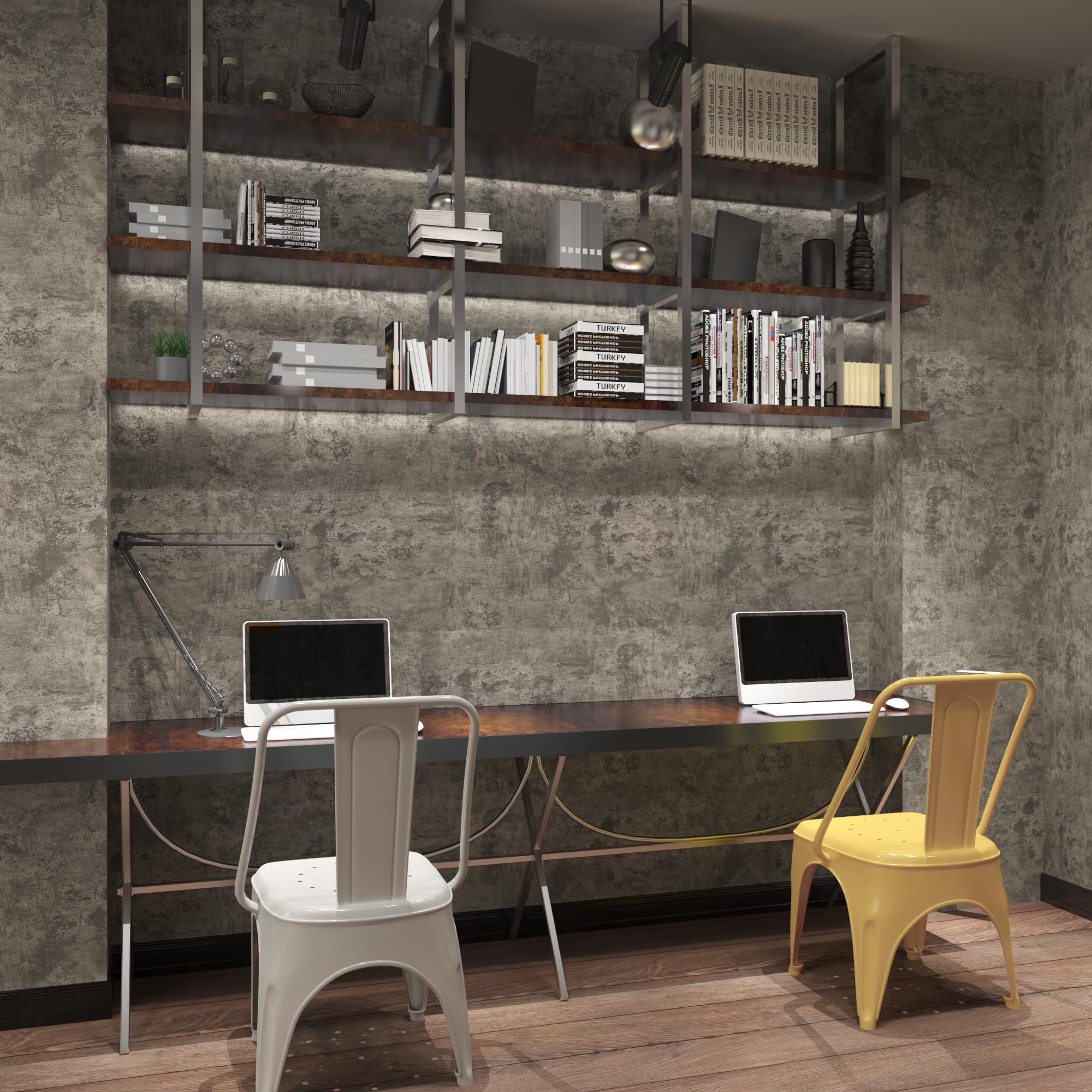 16"×591" Light Brown Grey Concrete Wallpaper Peel and Stick 3D Industrial Cement Contact Paper Vinyl Wrap Matte Textured Self Adhesive Wall Tile Sticker for Walls Kitchen Countertops Bedroom Bathroom