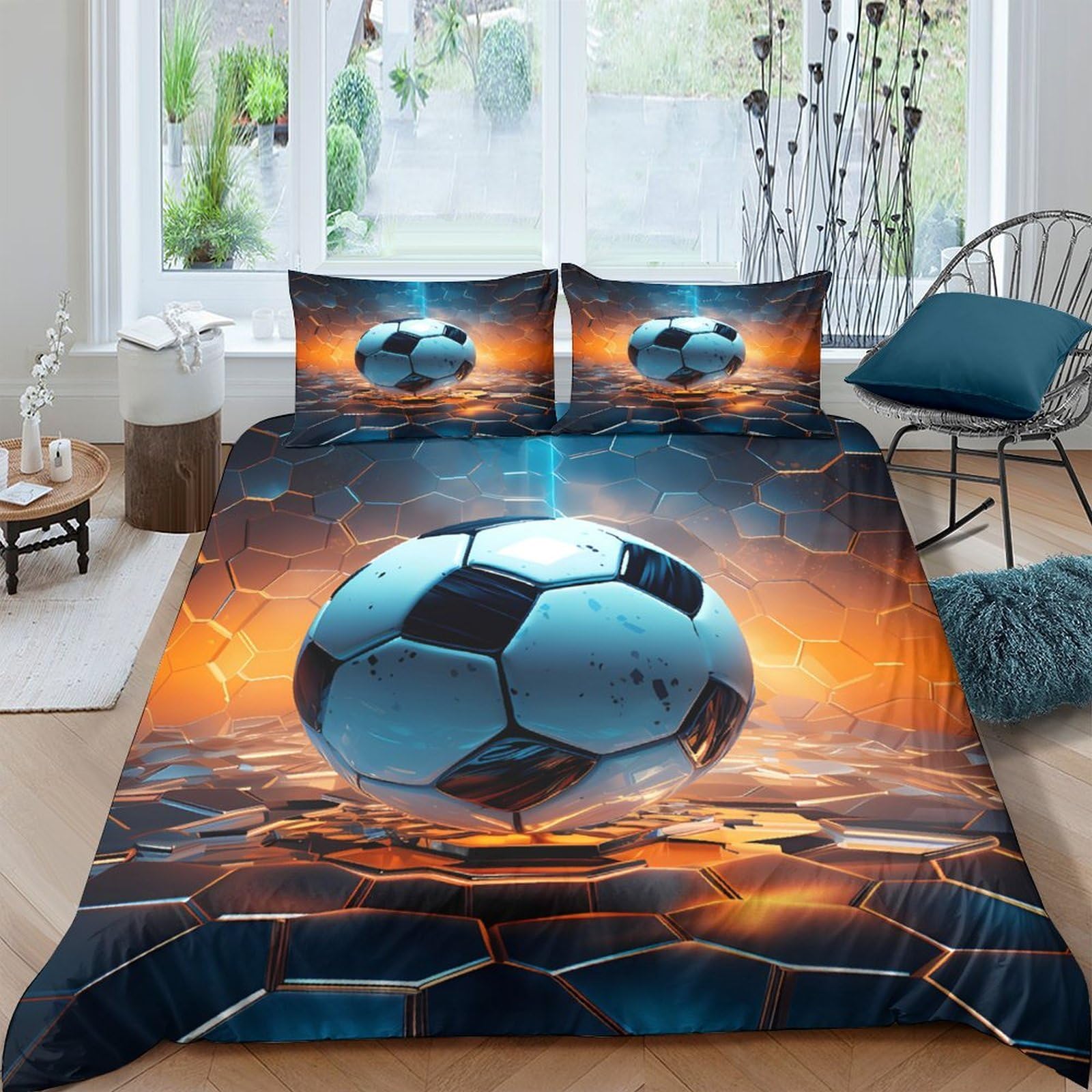 Ctjqhvkz Style-3 3D Printed Soccer Field Fitted Sheet Microfiber Soft Breathable Football Stadium Bed Cover For Bedroom Dorm Mattress Protection Decor Single（135X200cm）