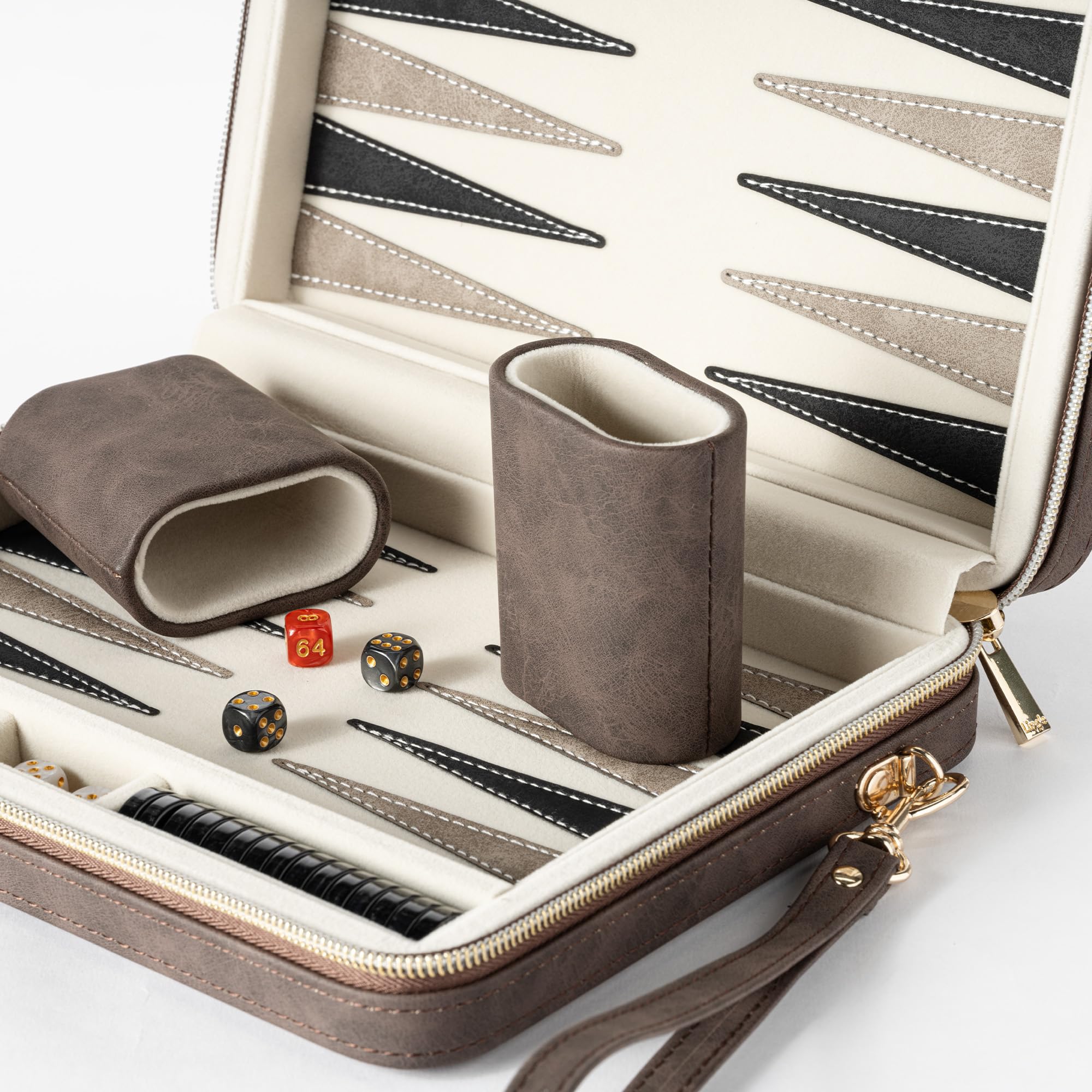 Set da backgammon da 23,9 cm per adulti, classico gioco da tavolo con custodia pieghevole in ecopelle, set da viaggio portatile da backgammon (marrone)