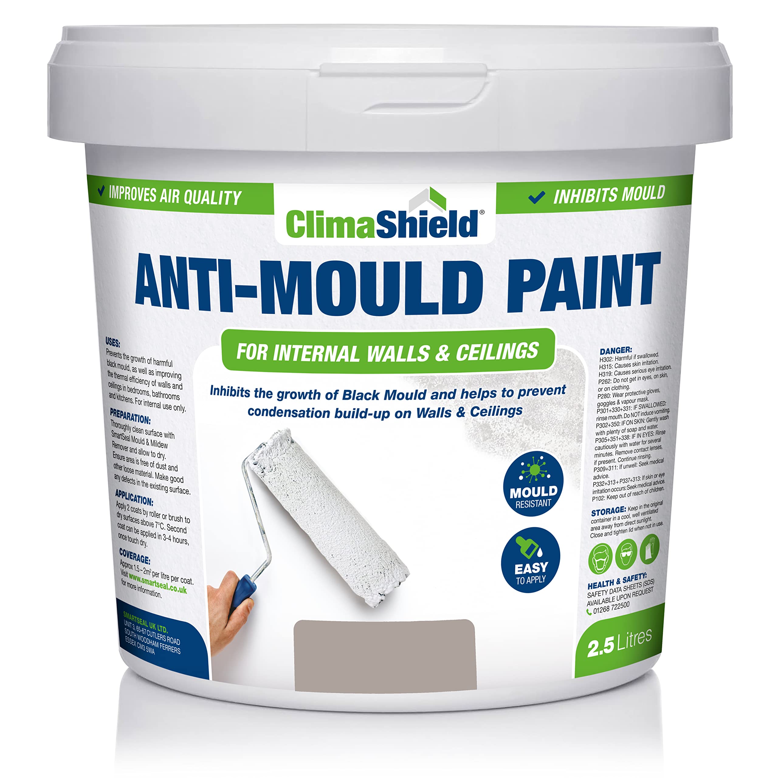 ClimaShield Anti Mould Paint - Mountain Stone, 2.5L - Anti-Mould Paint for Bathrooms, Kitchens & Bedrooms. Effective Damp Seal for Walls & Ceilings to prevent the growth of Mold & Mildew — image 1