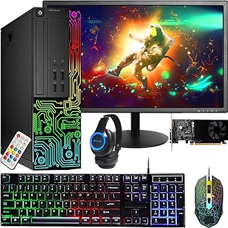 Dell RGB Gaming Desktop Computer PC, Intel Core i5, GeForce GT 1030 2GB GDDR5, 16GB RAM, 512GB SSD, 24 Inch HDMI Monitor, RGB Keyboard Mouse and Headset, WiFi, Windows 11 Pro (Renewed)