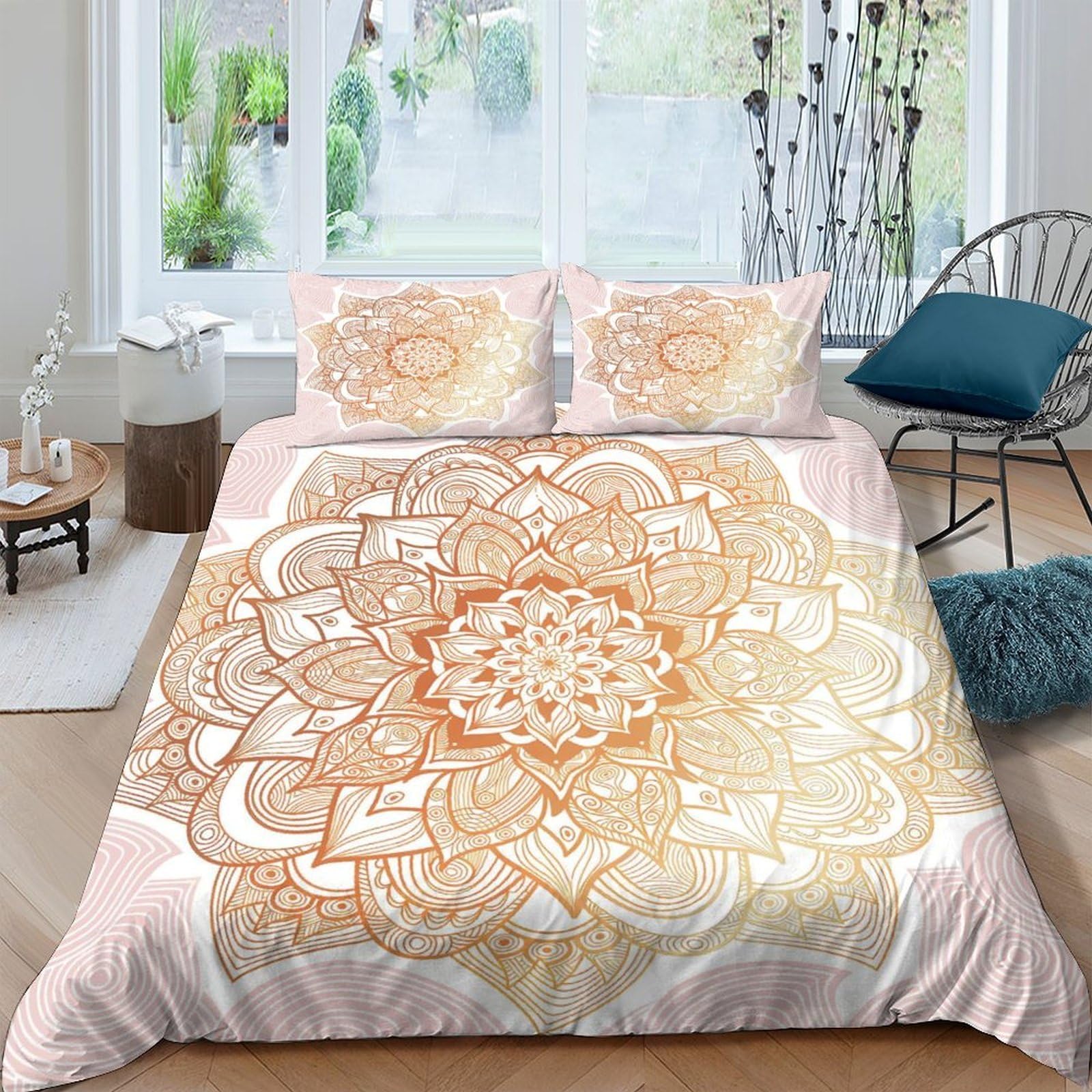 Ctjqhvkz Style-3 3D Printed Mandala Blossom Fitted Sheet Microfiber Soft Breathable Sunburst Bed Cover For Bedroom Dorm Decor Single（135X200cm）