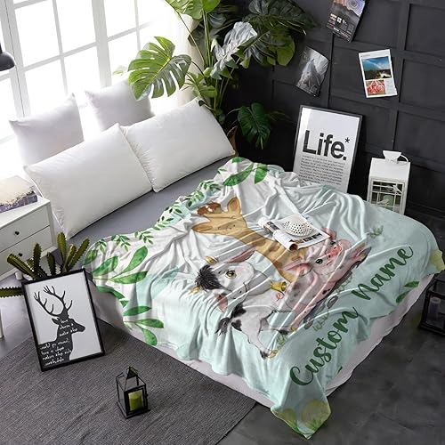 Miniatura 225 de Manta personalizada con diseño de jirafa y elefante, manta de franela suave, acogedora y ligera con nombre para sofá, cama, sofá, regalo, unisex