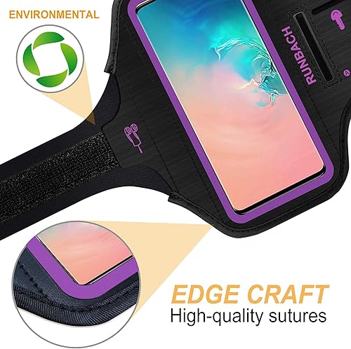 Miniatura 8 de Brazalete para Samsung Galaxy S25+S24+S23+S22+S20+S10+S9+S8+, bolsa de gimnasio con soporte para llaves y ranura para tarjetas (morado)