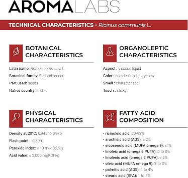 ORGANIC - CASTOR Oil - 100mL - 100% Pure, Natural, Cold Pressed and Cosmos Certified - AROMA LABS (French Brand)