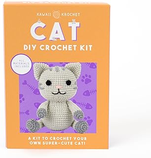 Gift Republic Kawaii Cat Crochet Kit DIY Craft Set for Creating Your Own Cute Kitten Crochet Gift for Teens & Adults Crafting Gift Idea Crochet Set, Grey