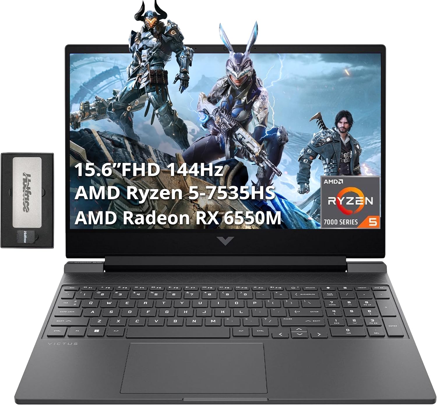 HP Victus 15.6″ FHD 144Hz Gaming Laptop, AMD Ryzen 5-7535HS, 32GB RAM, 1TB PCIe SSD, AMD Radeon RX 6550M, Backlit Keyboard, 720p Webcam, Wi-Fi 6, Windows 11, Silver, 256GB Docking Station Set HP Victus 15.6″ FHD 144Hz Gaming Laptop, AMD Ryzen 5-7535HS, 32GB RAM, 1TB PCIe SSD, AMD Radeon RX 6550M, Backlit Keyboard, 720p Webcam, Wi-Fi 6, Windows 11, Silver, 256GB Docking Station Set