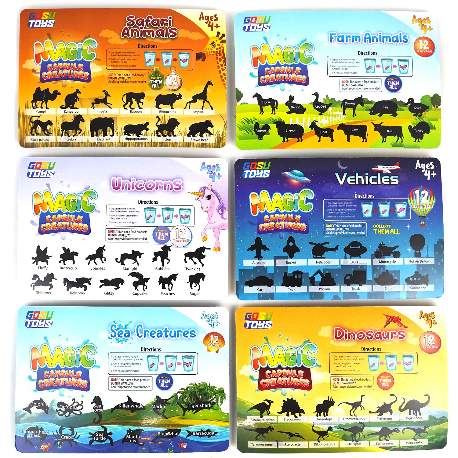 GosuToys Magic Grow Capsules Creatures 6 Theme Packs with 12 Capsules