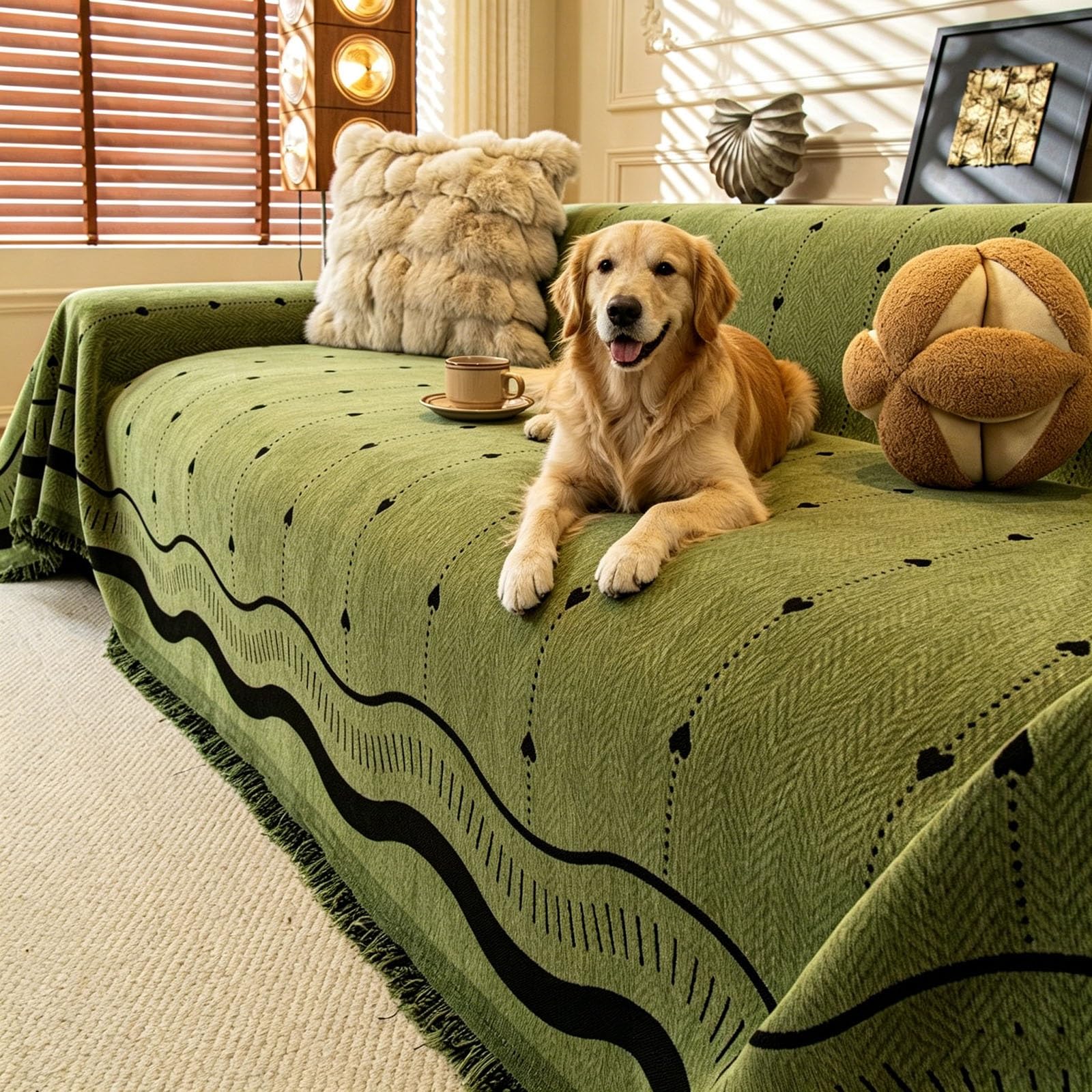 Yokqexz Boho Heart Wave Chenille Couch Cover Dogs Pet Friendly