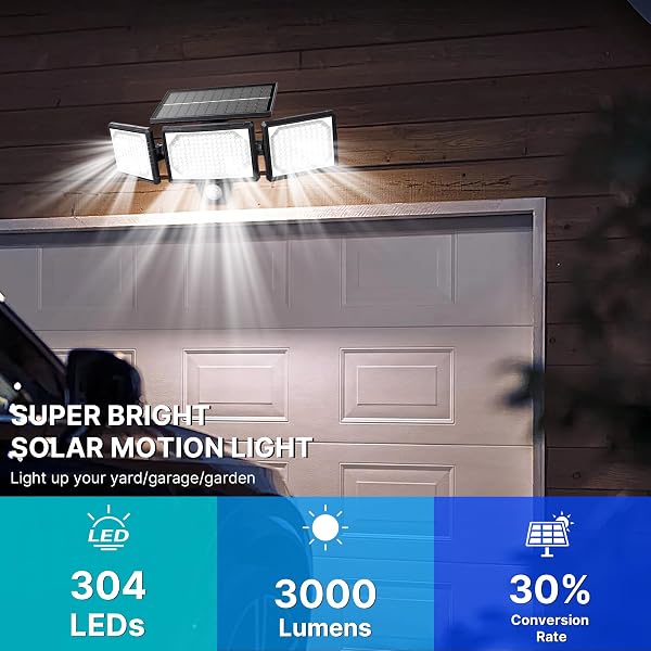 [Lot de 2] Lampes Solaires Extérieur Puissante - 304LED Projecteur Lumière Solaire Extérieure avec Détecteur de Mouvement, 320°éclairage Grand Angle IP65 Solaire éclairage Mural d'extérieur - 2
