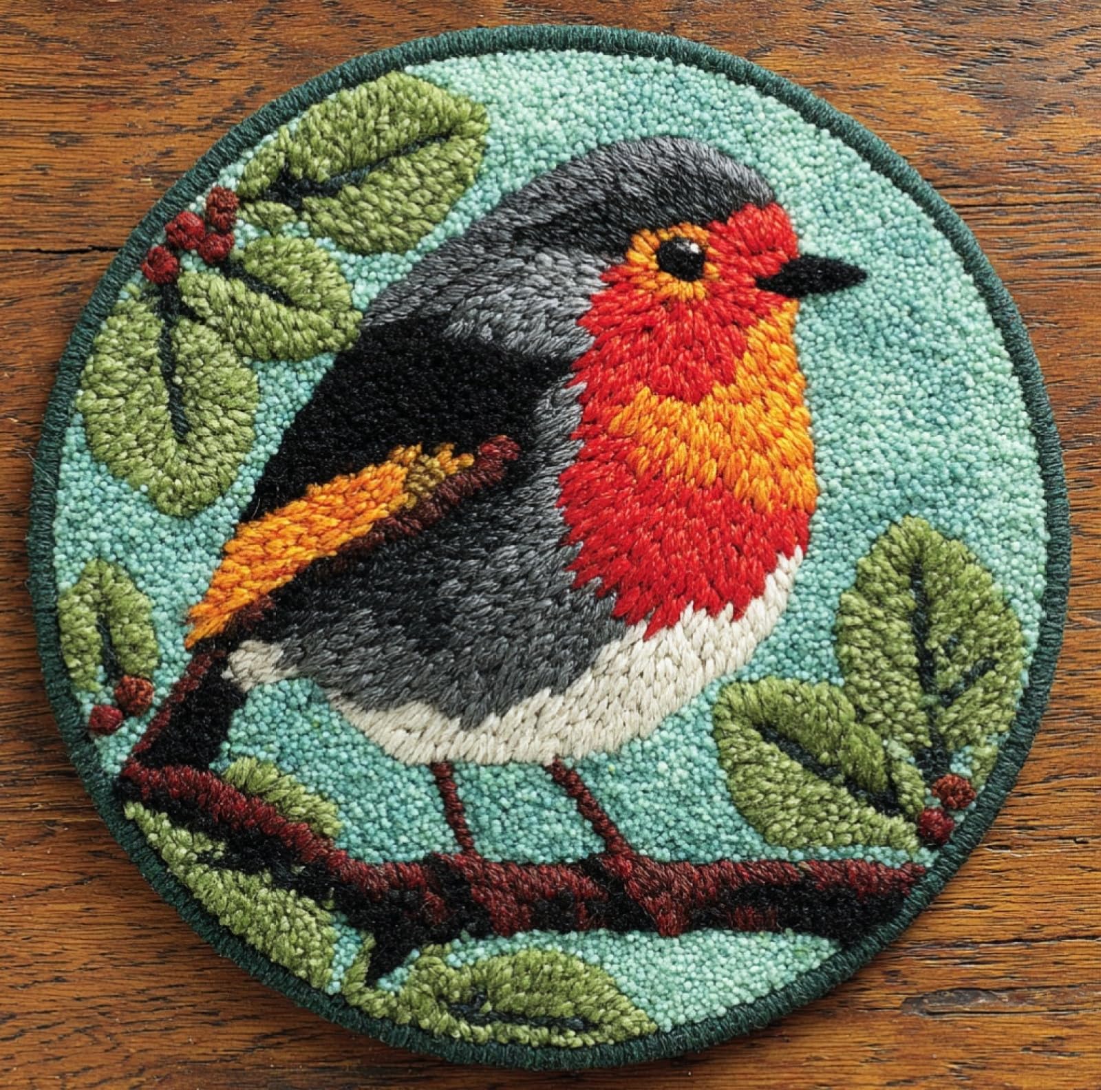WallustrioaW DIY Latch Hook Rug Making Kit for Adults Kids,Robin on a Branch,Handmade Rug Crochet Yarns DIY Door Mat Kits for Home Decor Festival Gift,50x50cm