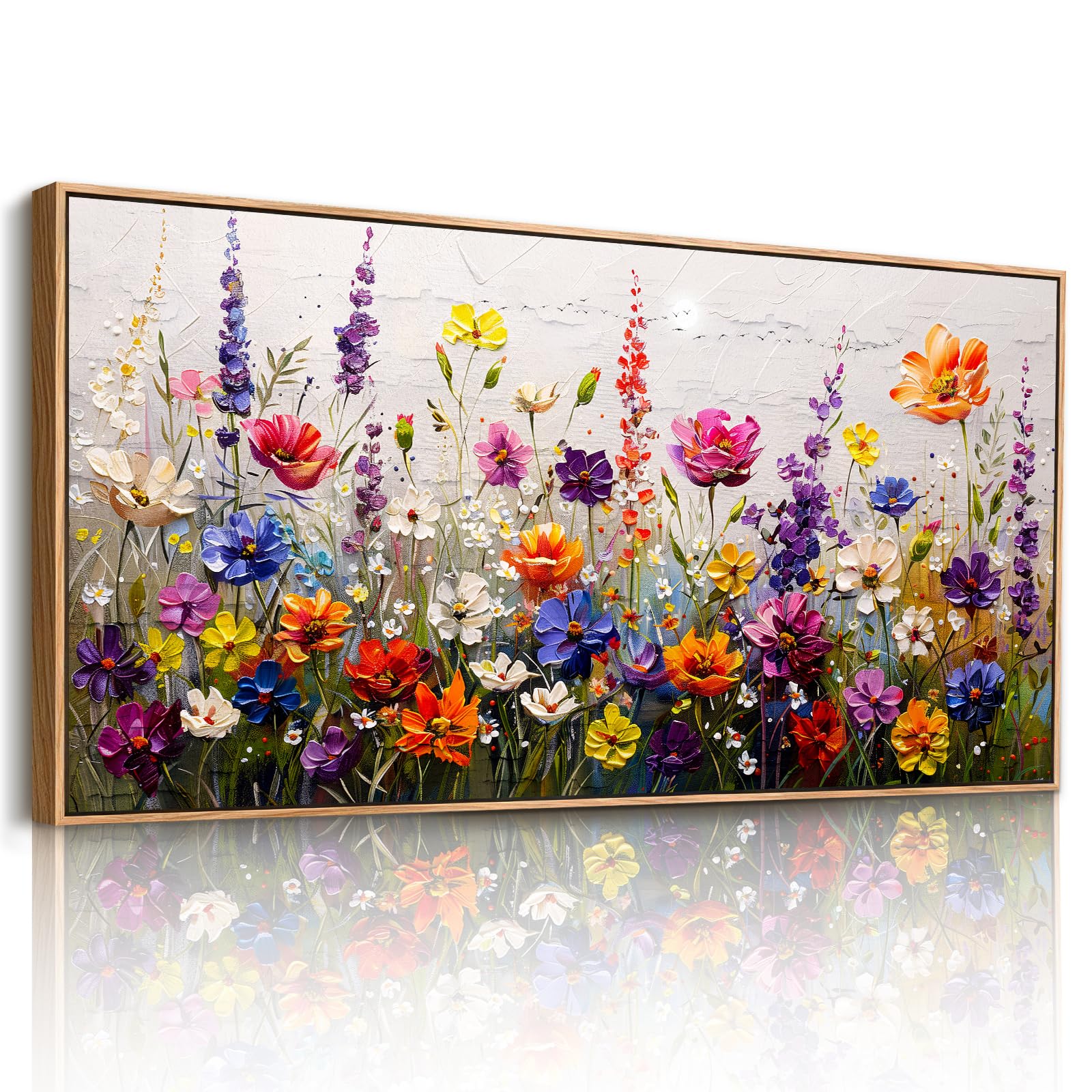 JHHUAMO Canvas Wall Art Large, Floral Natural Pictures, Framed Modern Painting, Colorful Wildflowers Wall Decorations for Living Room Bedroom Garden Hallway Office Gallery 29"x57"