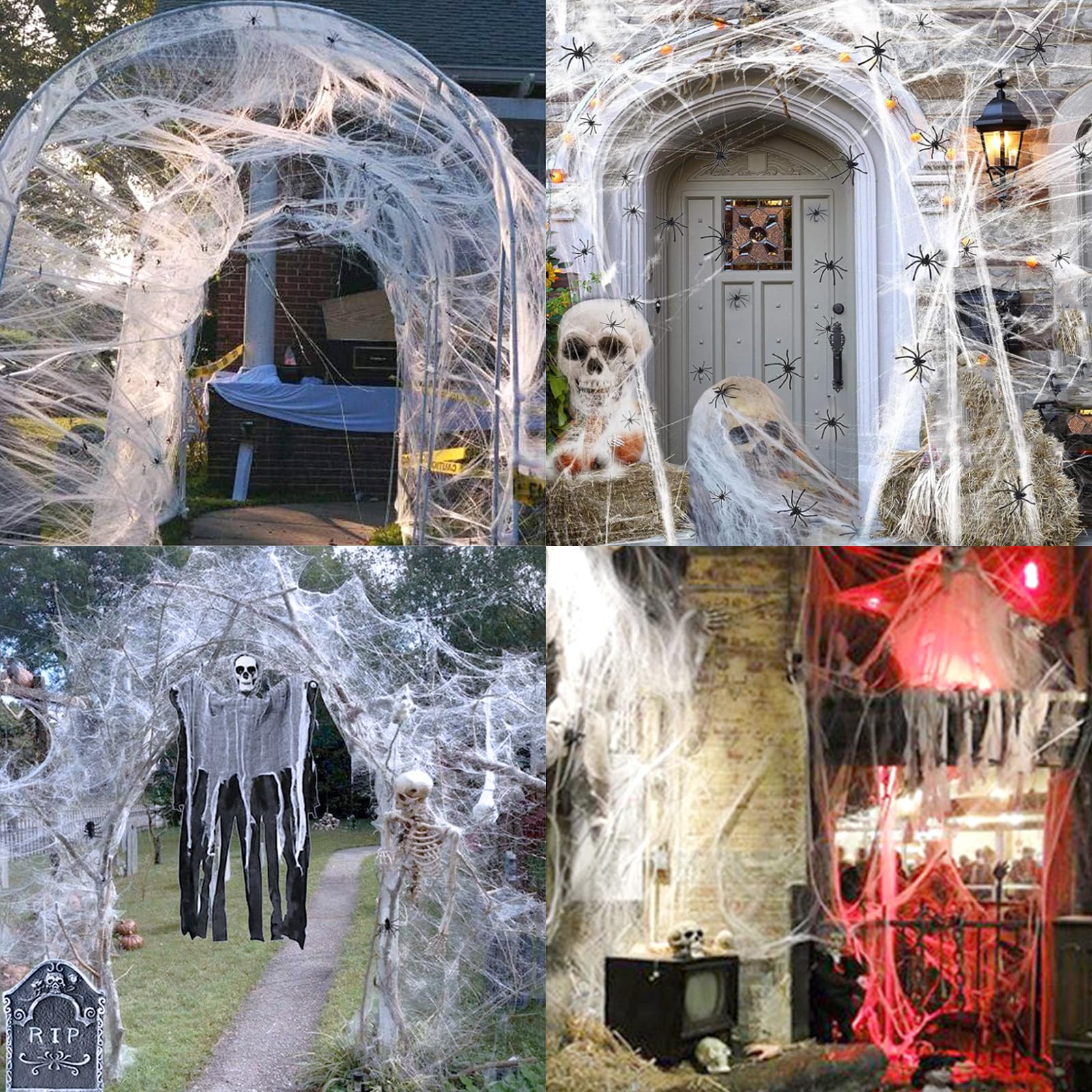 Halloween Dekoration – Spinnennetz Mit 12 Spinnen, Dehnbar, Für Gruselige Deko Innen & Außen, Partyzubehör Für Die Horror-Party
