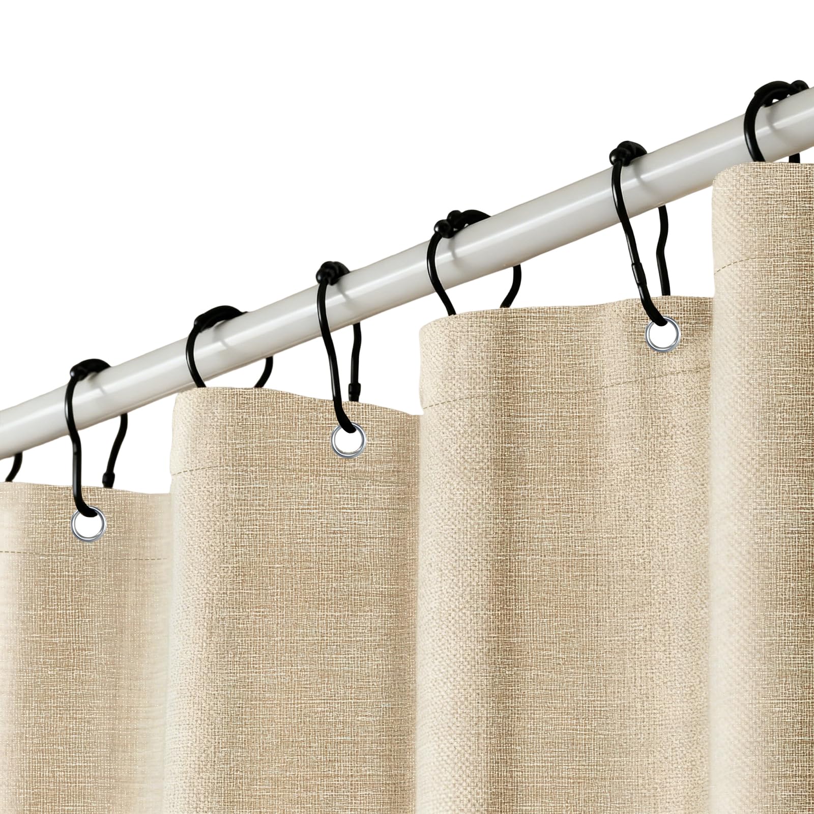 Braun Duschvorhang 180×180cm Duschvorhang Leinen Struktur Shower Curtain Wellenförmiger Rand Badevorhang Badezimmer Vorhänge Duschvorhänge Wasserdicht mit 12 Duschvorhangringe, für Badezimme