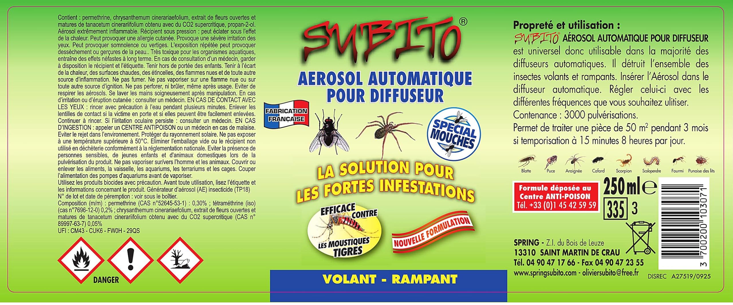 NUISIPRO - Diffuseur Anti Mouches, Anti moustiques - 1 Diffuseur & 1 Recharge Puissante Verte - Insecticide Pyrèthre - Protection Continue, Choc, Durable,