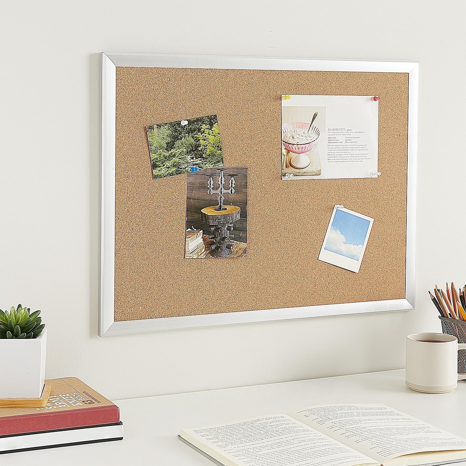 Staples Standard Durable Cork Bulletin Board with Aluminum Frame, 2' W x 1.5' H Wall Mounted Cork Message Board for Office Home and School