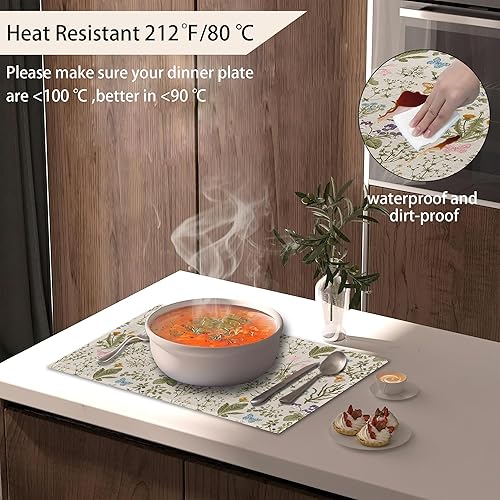 Miniatura 5 de Juego de 6 manteles individuales de flores silvestres, manteles individuales vintage con plantas de jardín, hierbas, flores, botánicos,