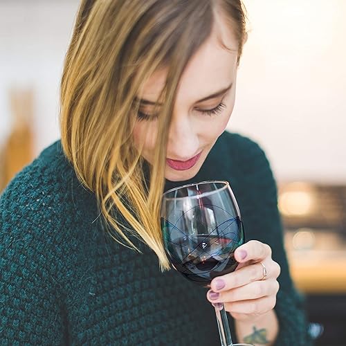 Miniatura 5 de Bezrat Juego de 2 copas de vino tinto, copa de vino pintada a mano, artículos esenciales para bebidas, 11 pulgadas de alto, vaso grande para amantes