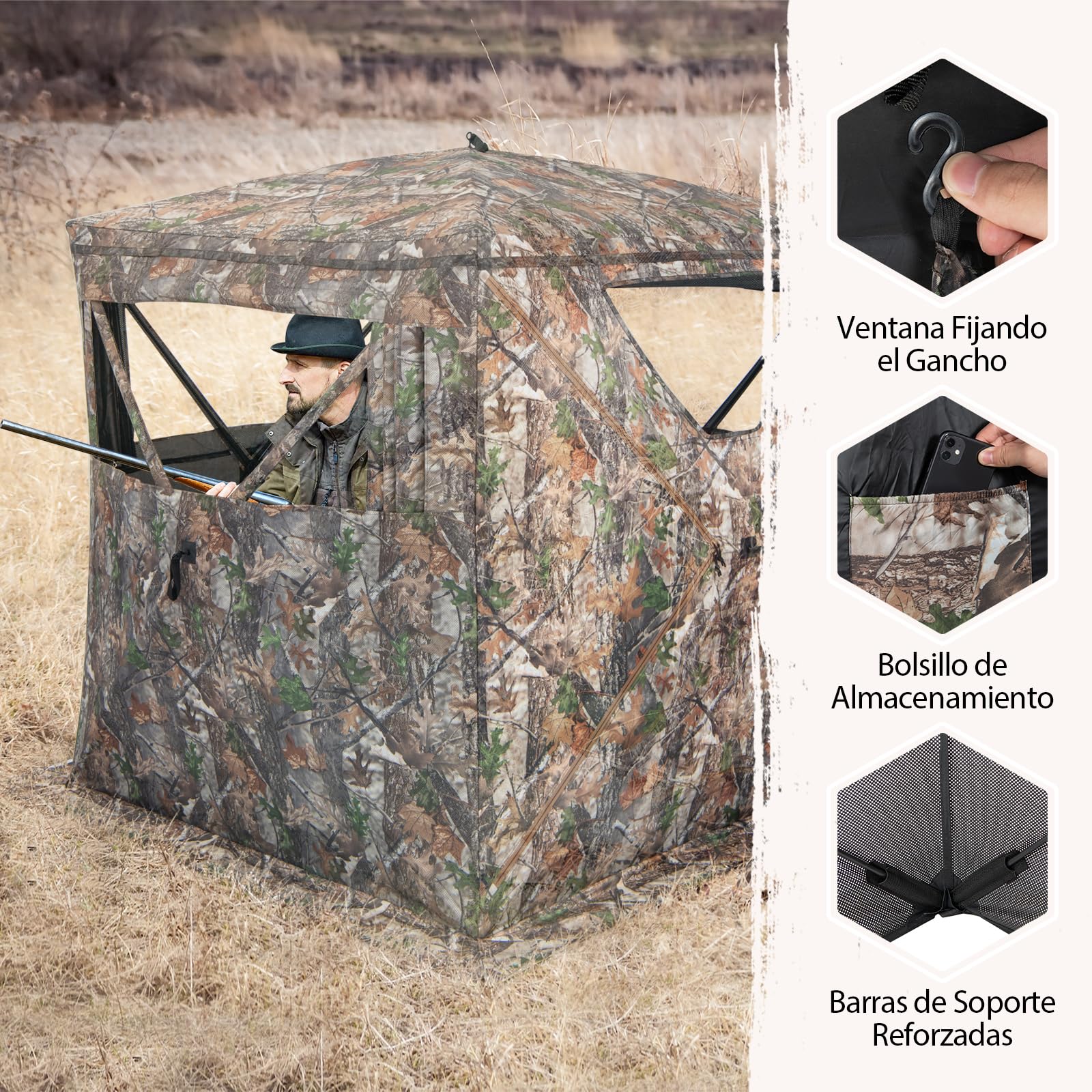 GYMAX Tienda de campaña de caza transparente de 270°, para 2-3 personas, con bolsa de almacenamiento, ventana y ventana deslizante silenciosa, para ciervos y pavos