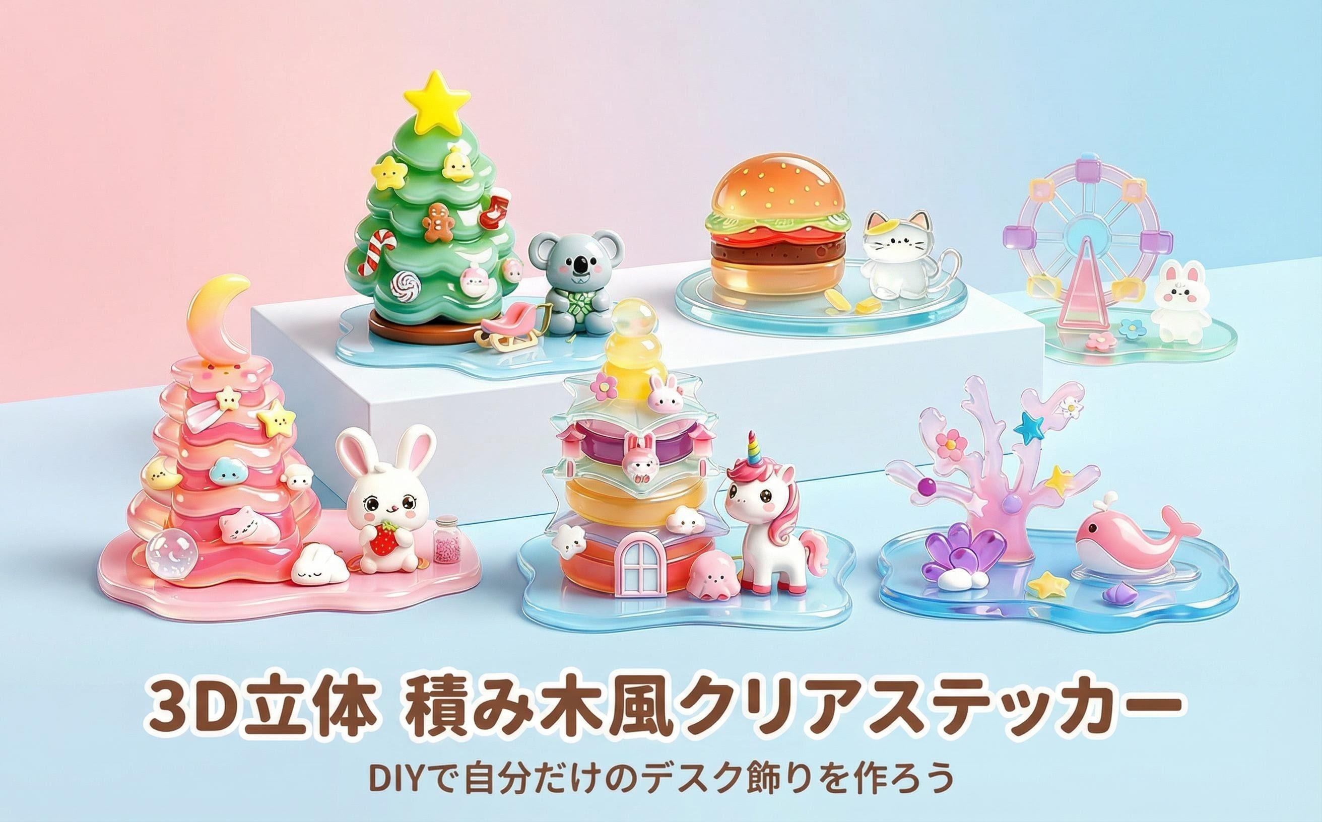 Amazon | キラキラ 積み木風立体 重ねて作るシール 組み合わせ レジン