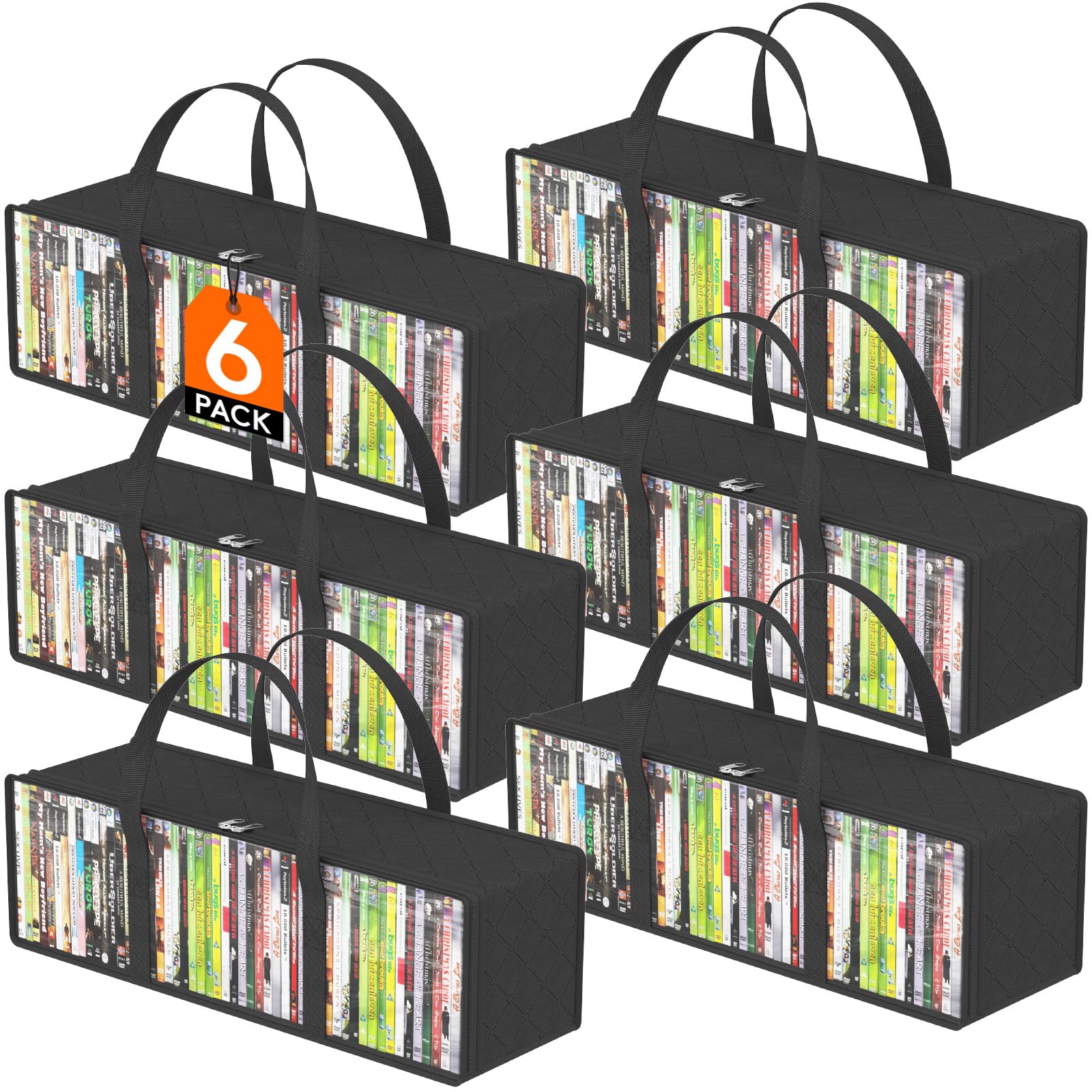 Lifewit CD Storage Bags 6 Pack, Clear PVC Plastic CD Organizer with Handles and Zipper, Media Holder for Blu Ray Disc, Movie Cases, VHS Box, Video