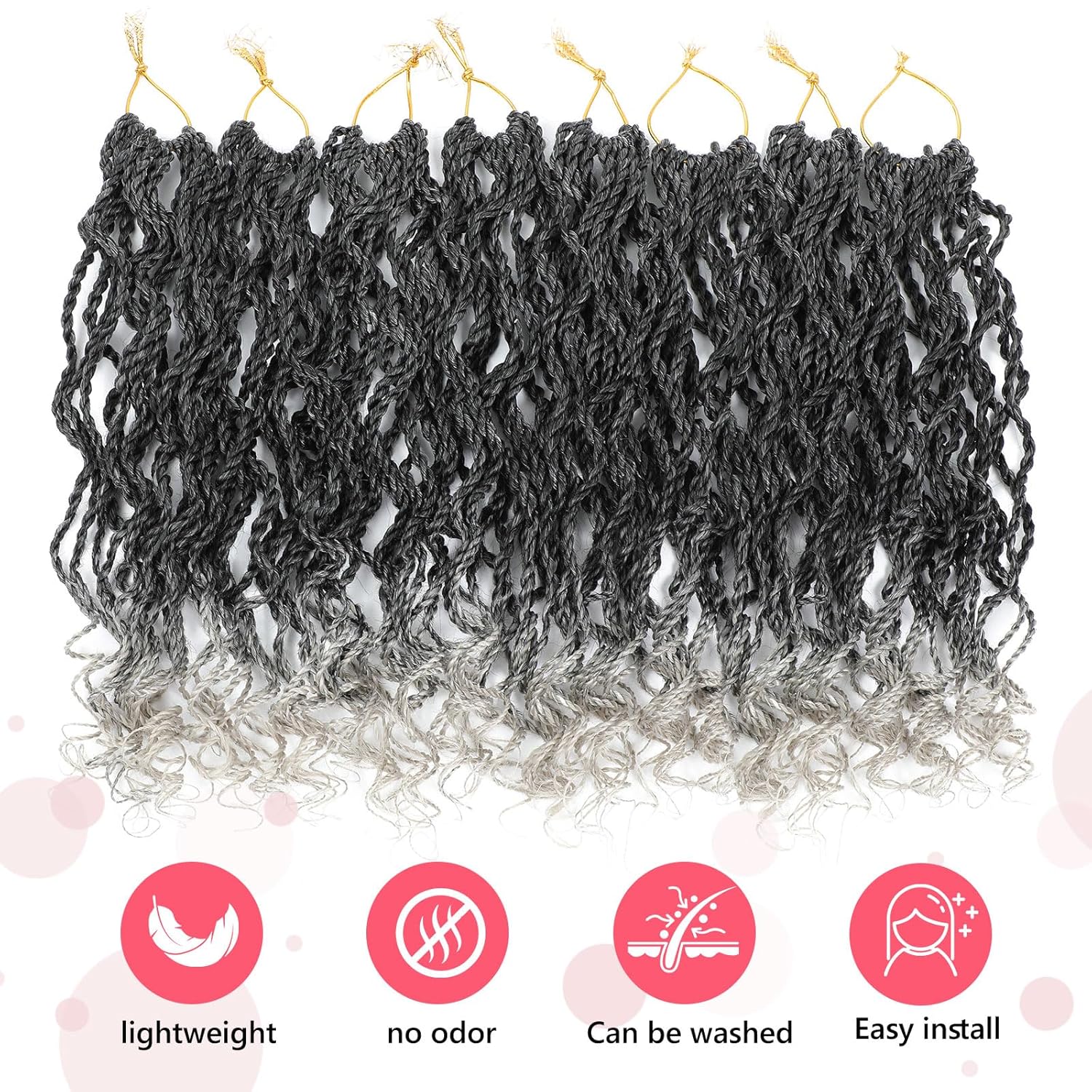 Wavy Senegalese Twist Crochet Hair For Black Women 8 Inch 10 Packs Senegalese Crochet Pre Looped Twist Crochet Hair Curly Crochet With Curly Ends(1B/Gray)