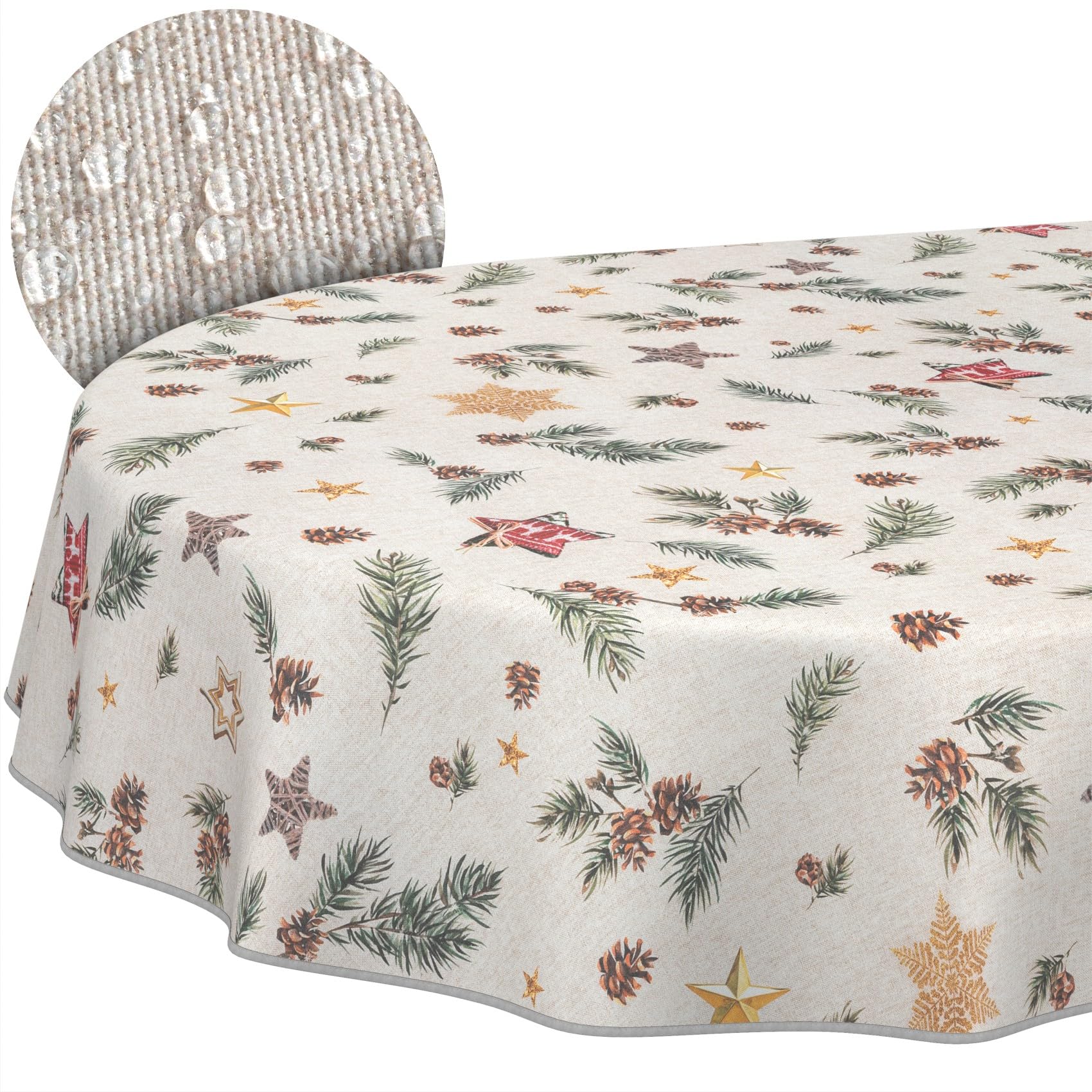 ANRO Tischdecke abwaschbar Weihnachten Stern mit Saum oval 180x140 cm