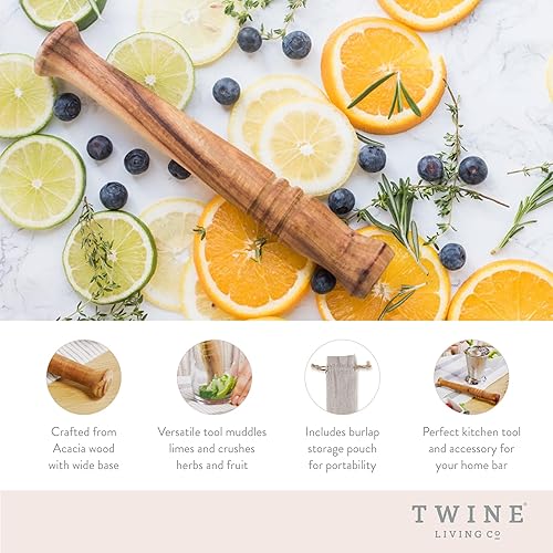 Miniatura 2 de Twine Mojito Muddler de madera de acacia para cócteles con bolsa de almacenamiento de yute, accesorios de bar, mezclador de cócteles, mezclador de