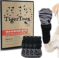 DOK TigerToes Large Non-Slip Dog Socks for Hardwood Floors - Extra-Thick Grip Works When Twisted, Paw Protection for Senior Dogs, 4 Pack