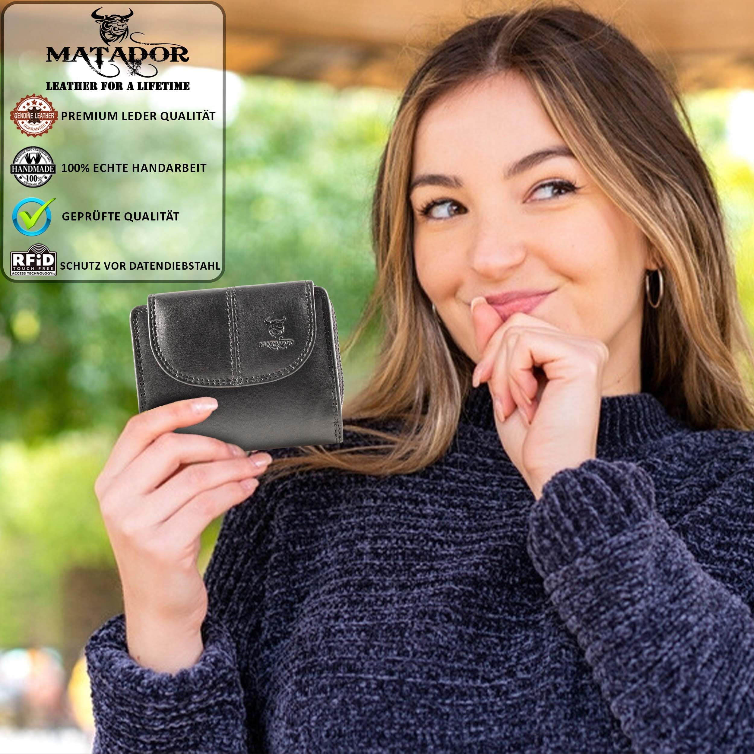 Matador Genuine pelle portafoglio da donna TüV Protezione RFID testata per le donne portafoglio compatto