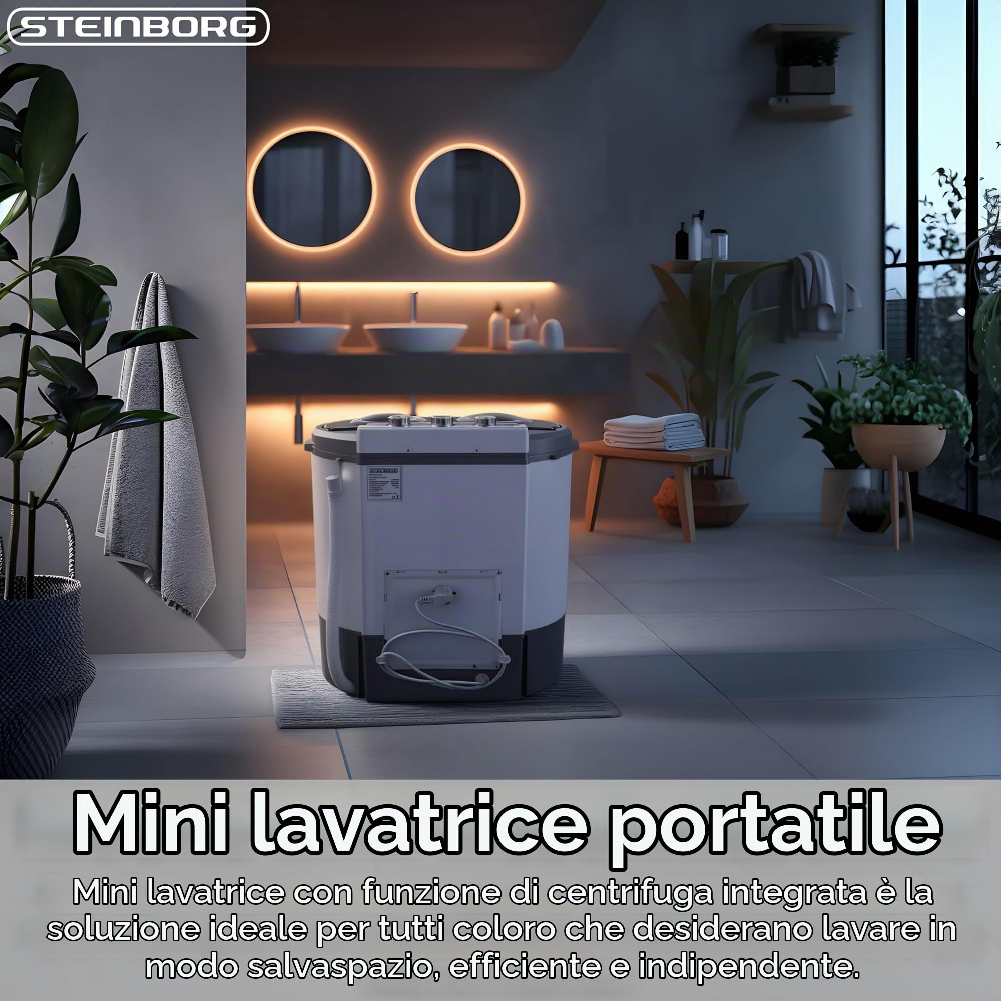 Steinborg Mini lavatrice con centrifuga, toploader a 2 scomparti, capacità di lavaggio fino a 3 kg, borsa centrifuga fino a 1 kg, lavatrice compatta, ideale per campeggio, viaggi e piccole famiglie