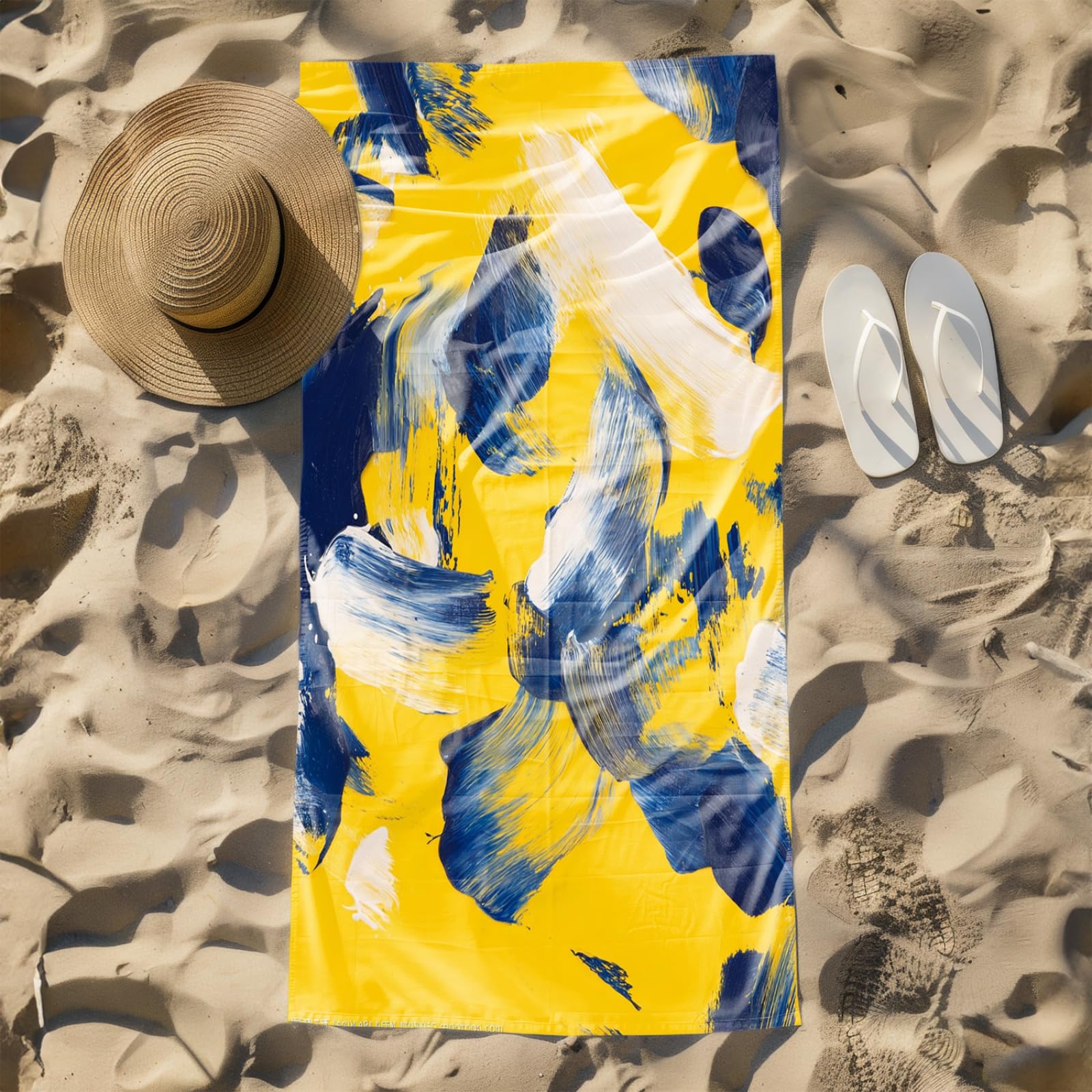 Generico Telo Mare Grande Astratto Giallo Blu | Microfibra Telo Mare Antisabbia Leggero Compatto Asciugatura Rapida Assorbente Per Piscina Bagno Lavabile Fino
