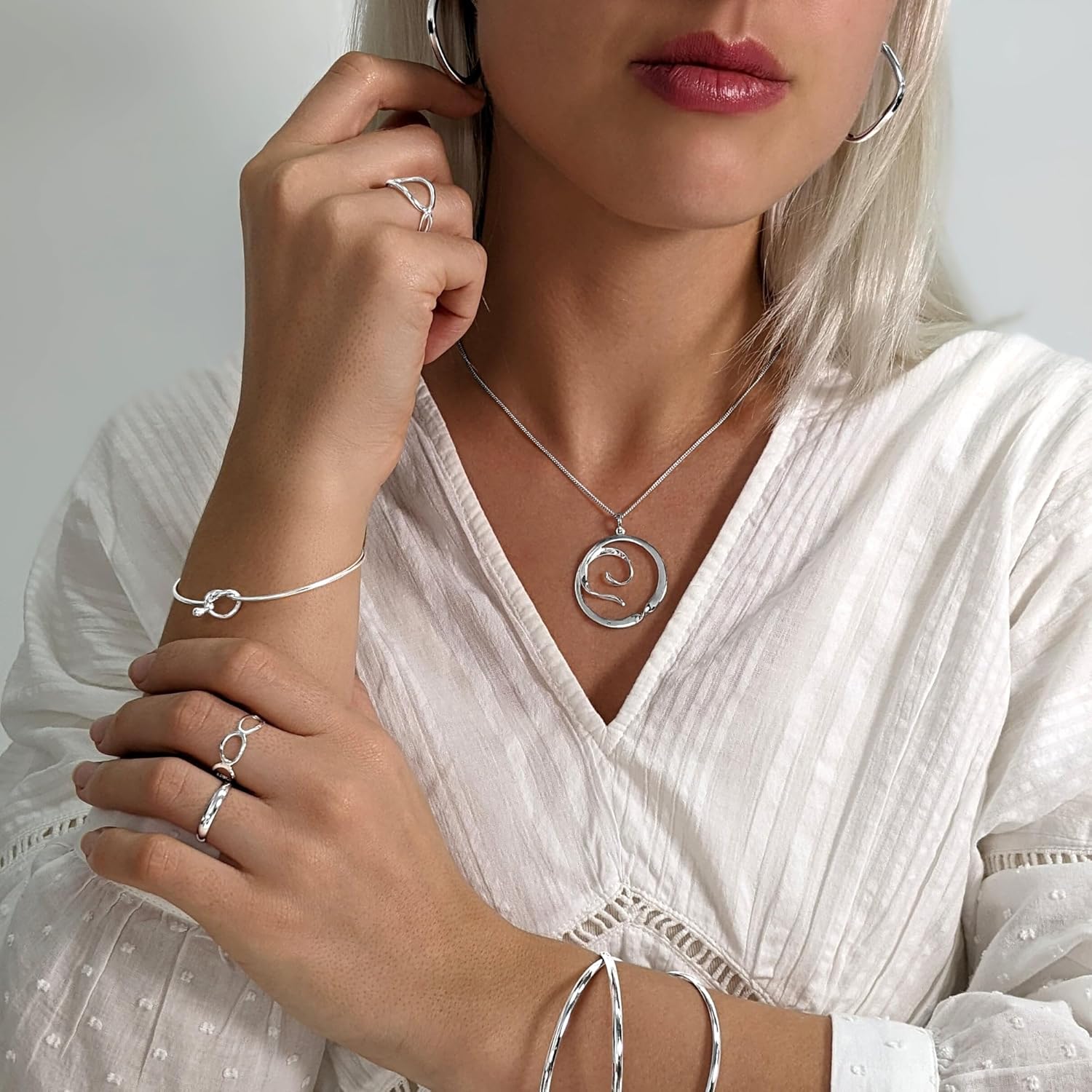 Silverly Friendship Love Knot Sterling Silver Bangles for Women Solid 925 - Classic Friendship Bracelet - Bridesmaid Gift Jewelry - Thin Band Sterling Silver Bracelet for Women