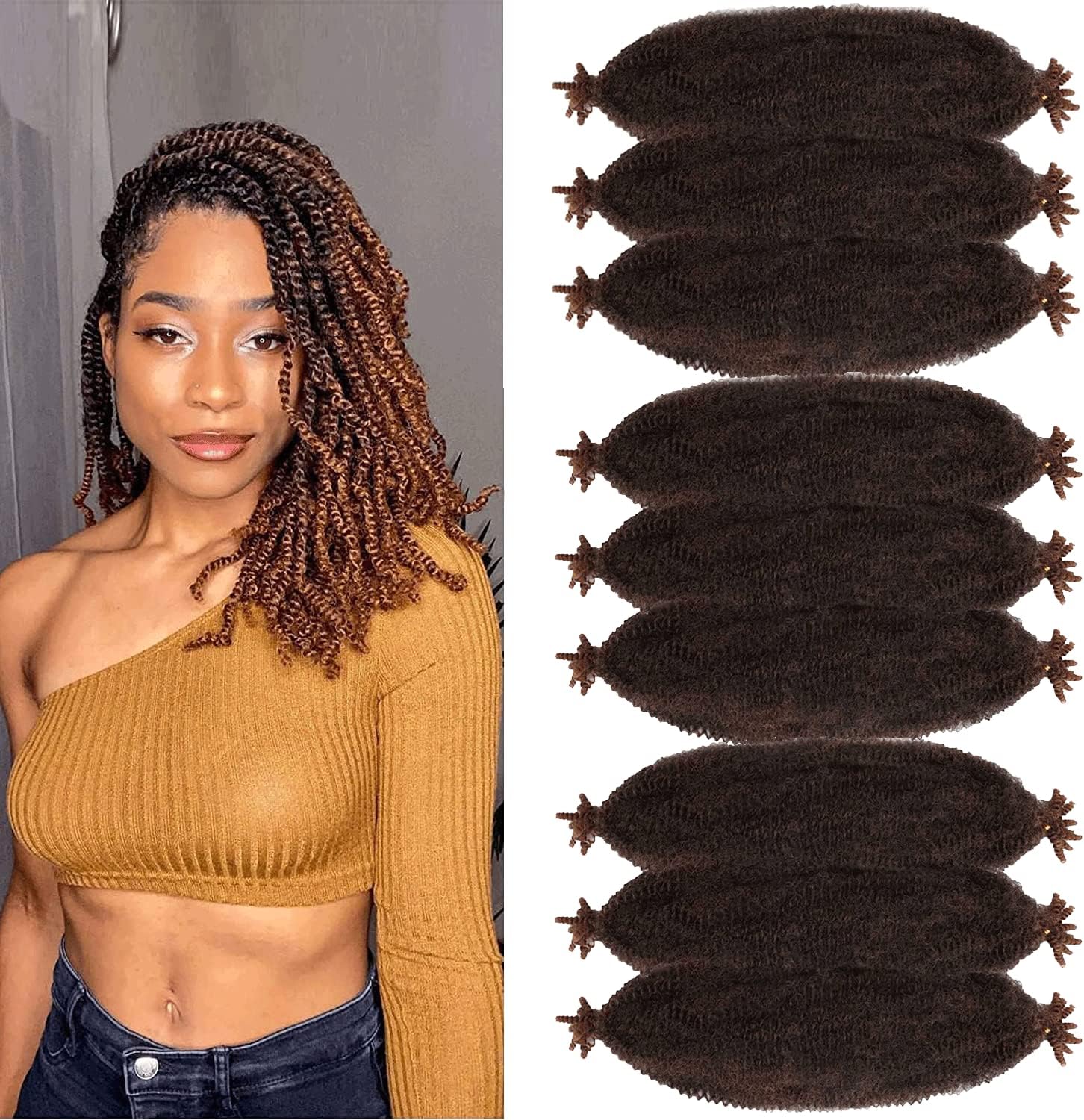 Pre-Separated Springy Afro Twist Hair 16 Inch kinky Spring twist hair braiding 9 Packs Synthetic Crochet Hair Soft Braids Afro Twist Hair Braiding Hair For Black Women (16 INCH, 1B/30)