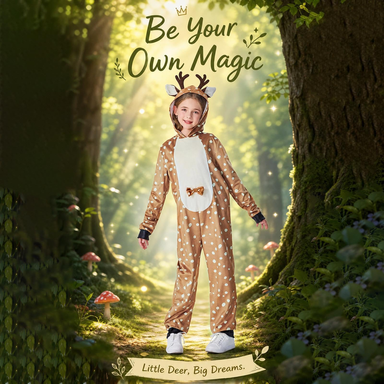 Costume da cervo per bambini, unisex, con cappuccio, per feste di Natale