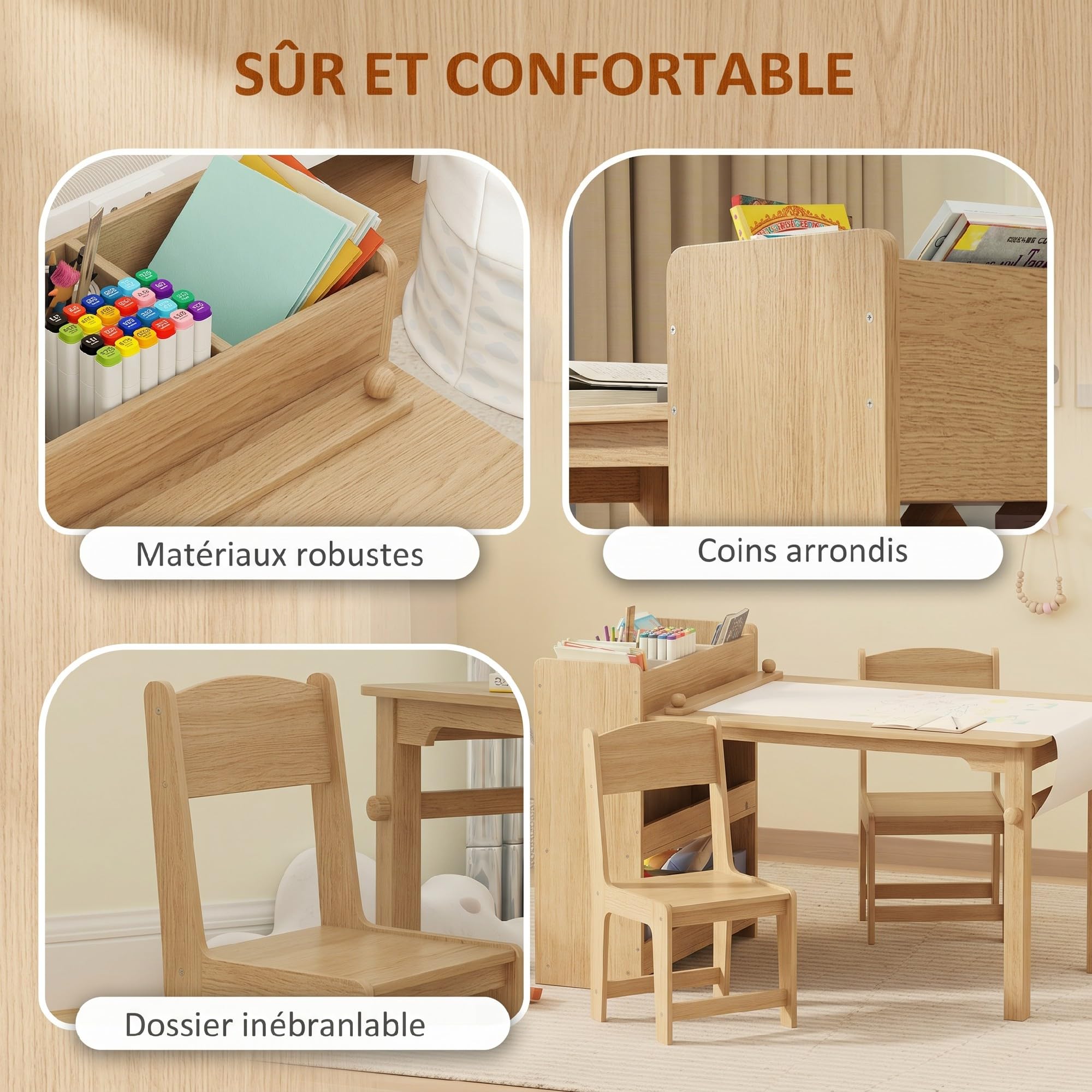 AIYAPLAY Ensemble de Table et 2 Chaises pour Enfants 3-8 Ans Gris