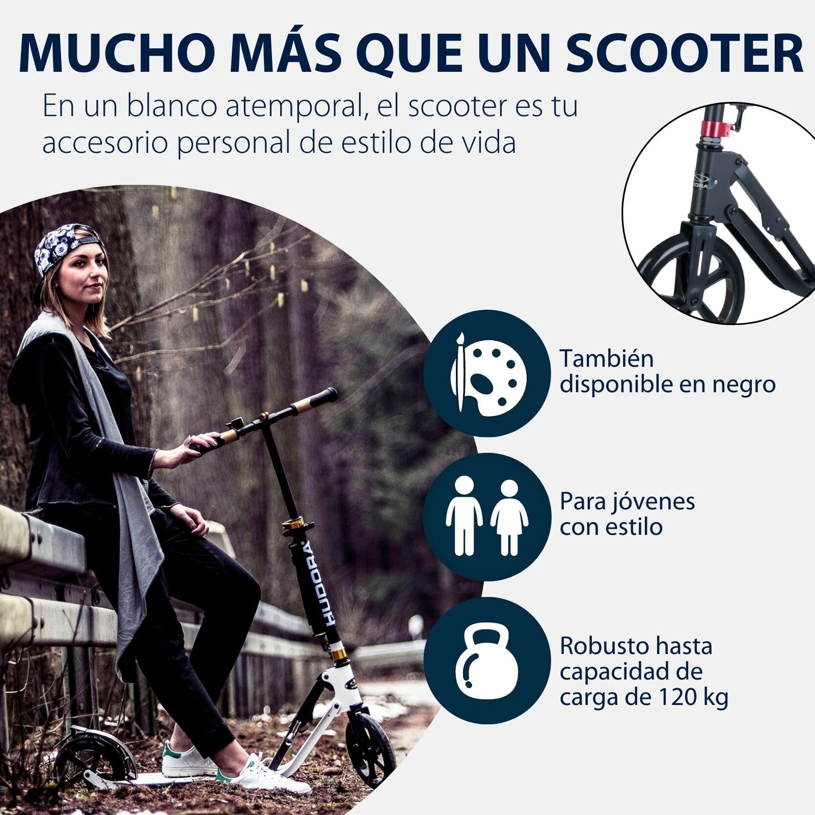 HUDORA Scooter BigWheel Style 230 - Patín de Aluminio Estable con Gran Superficie de pisada - Patinete Urbano Ajustable y Plegable para hasta 120kg - Patinetes para jóvenes y Adultos