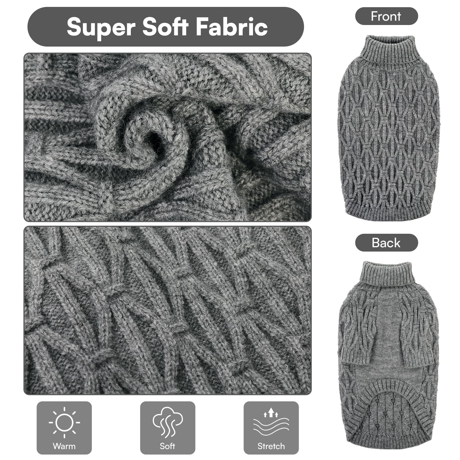 Queenmore Maglioni Natalizi per Cani, Morbida e Calda, Maglione Cane per Razze Medie come Cane Corso Jack Russell e Bassotto, Grigio, M