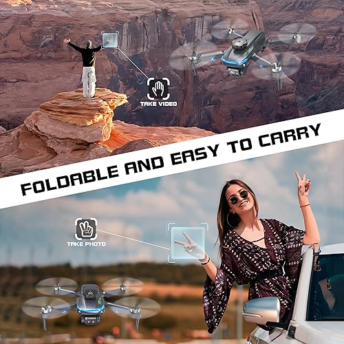 Miniatura 5 de Mini dron con cámara para adultos, cuadricóptero plegable 1080P HD FPV con 2 baterías, retención de altitud, modo sin cabeza, despegue de una tecla,